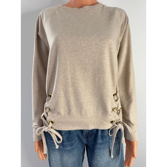 Michael Kors Tops - Michael Kors Womens Oatmeal Heather Lace Up Side Grommet Sweatshirt Small Beige